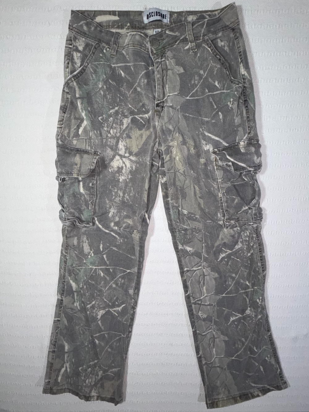 Disclosure Womens Camo Cargo Straight Leg Pant Size 29 Y2K Stretch Lightweight
